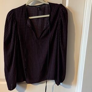 Halogen Navy and Dark Purple Patterned Blouse
